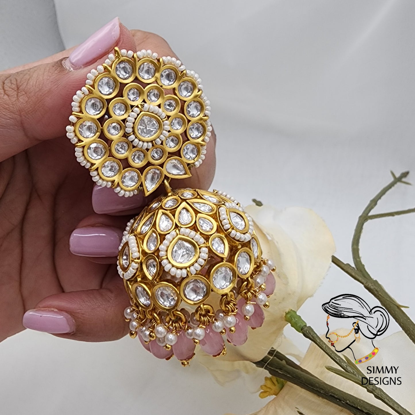 Gold plated Kundan jhumkas