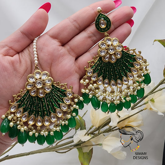 Farida kundan earrings and tikka set(many colors)