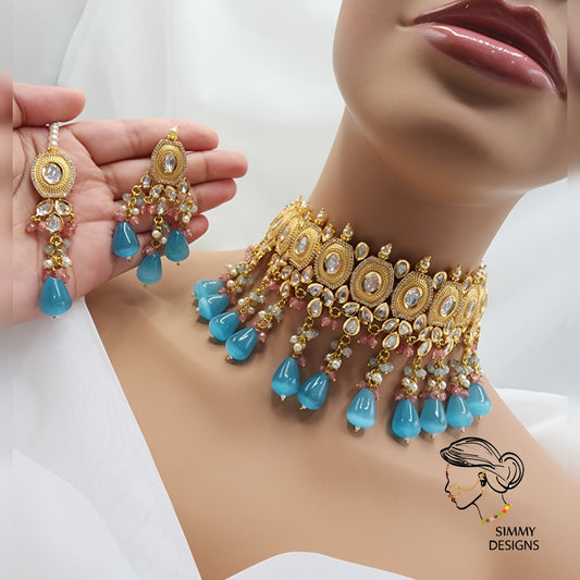 Livanya gold plated kundan set Blue