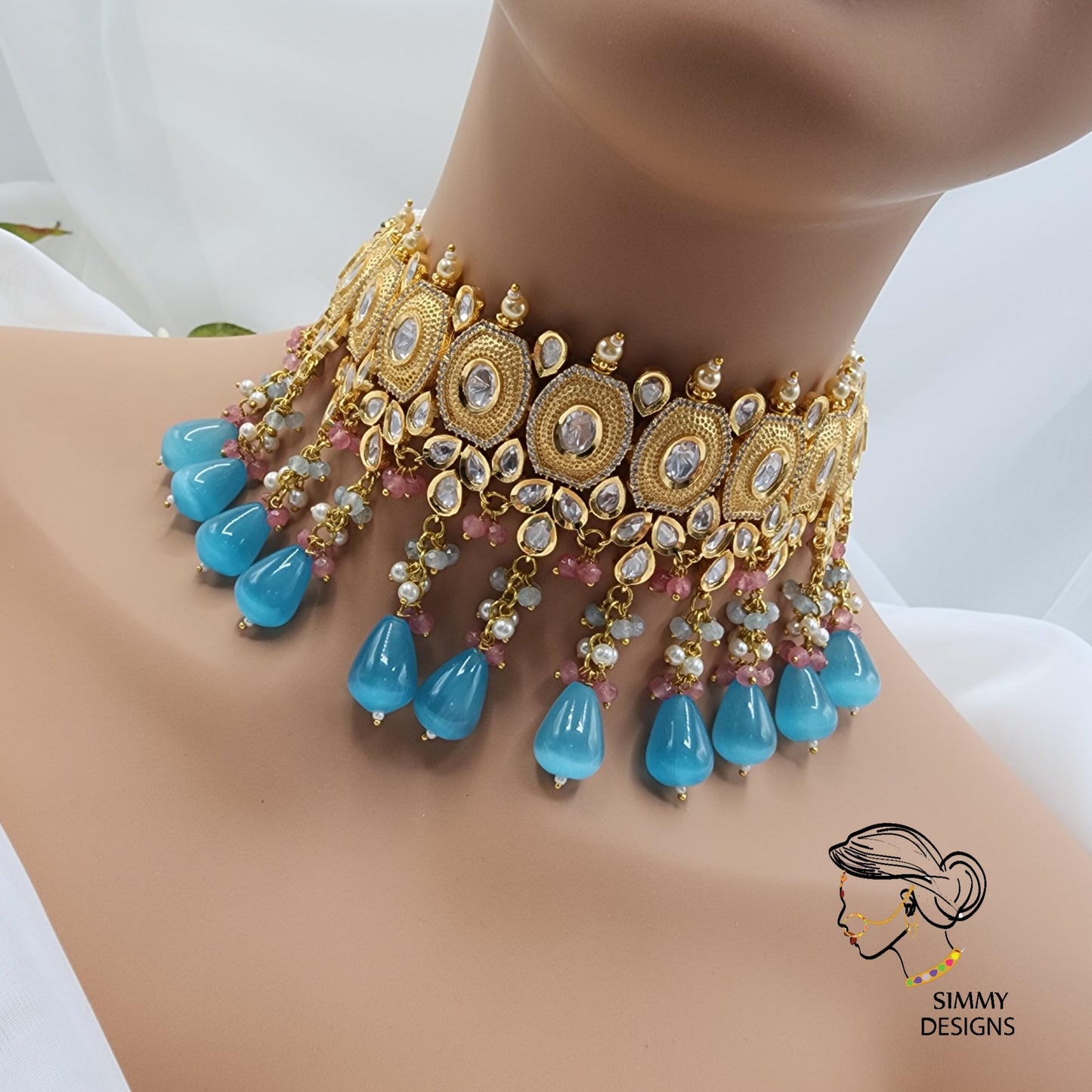 Livanya gold plated kundan set Blue