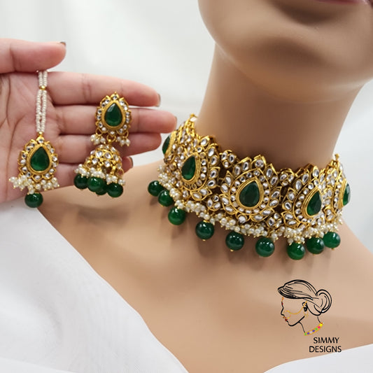 Imara kundan set green