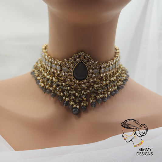 Haseena choker set (gray)