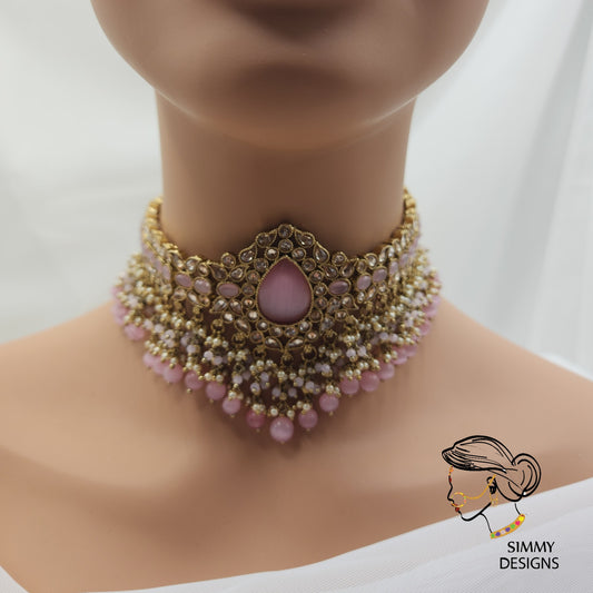 Haseena choker set (pink)