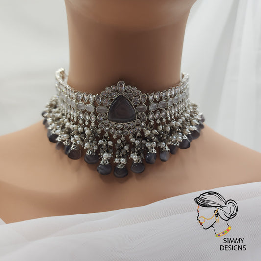 Haseena choker set( Silver Gray)