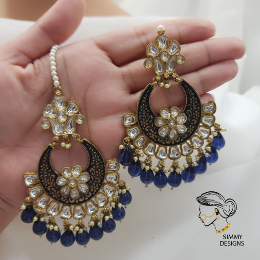 Alina kundan Earrings and tikka set (many Colors)