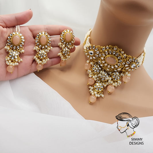 Arfa kundan set (Peach)