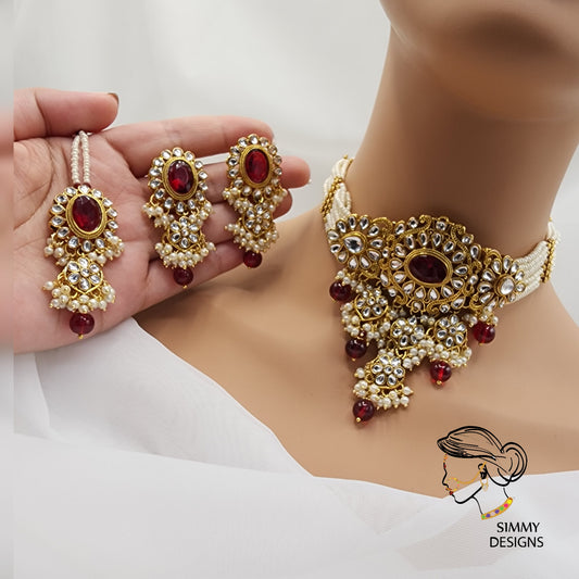 Arfa kundan set (Ruby/maroon)