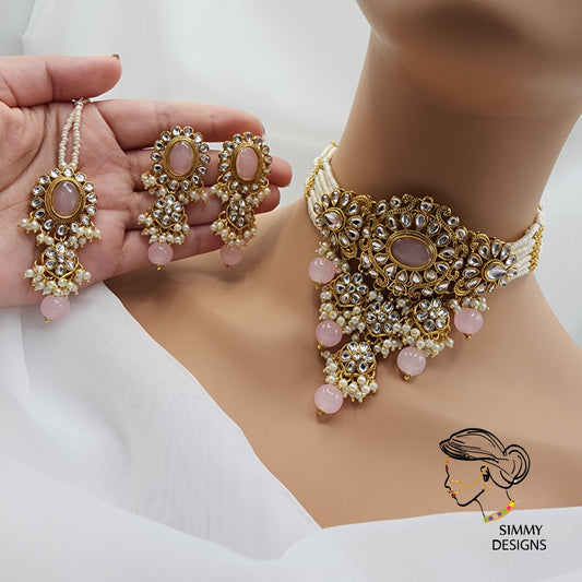 Arfa kundan set (pink)