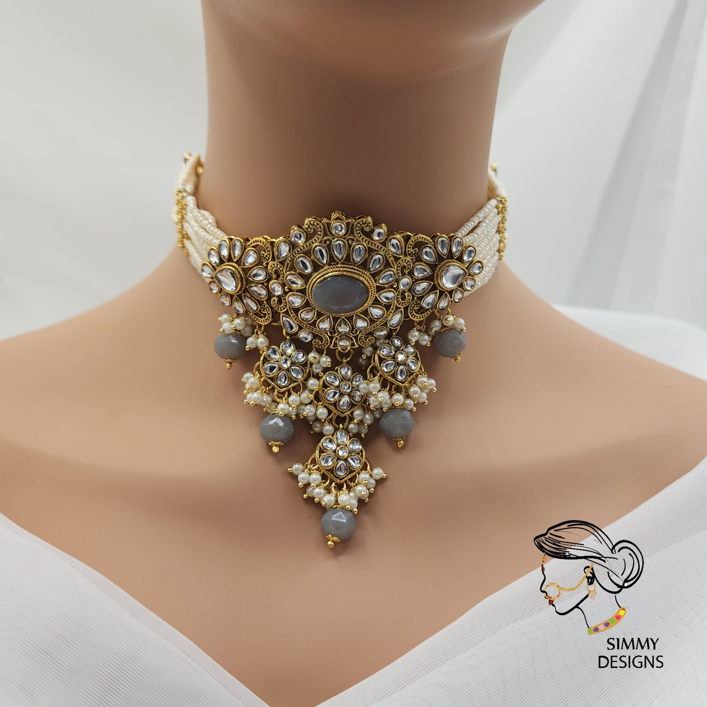 Arfa kundan set ( Gray)