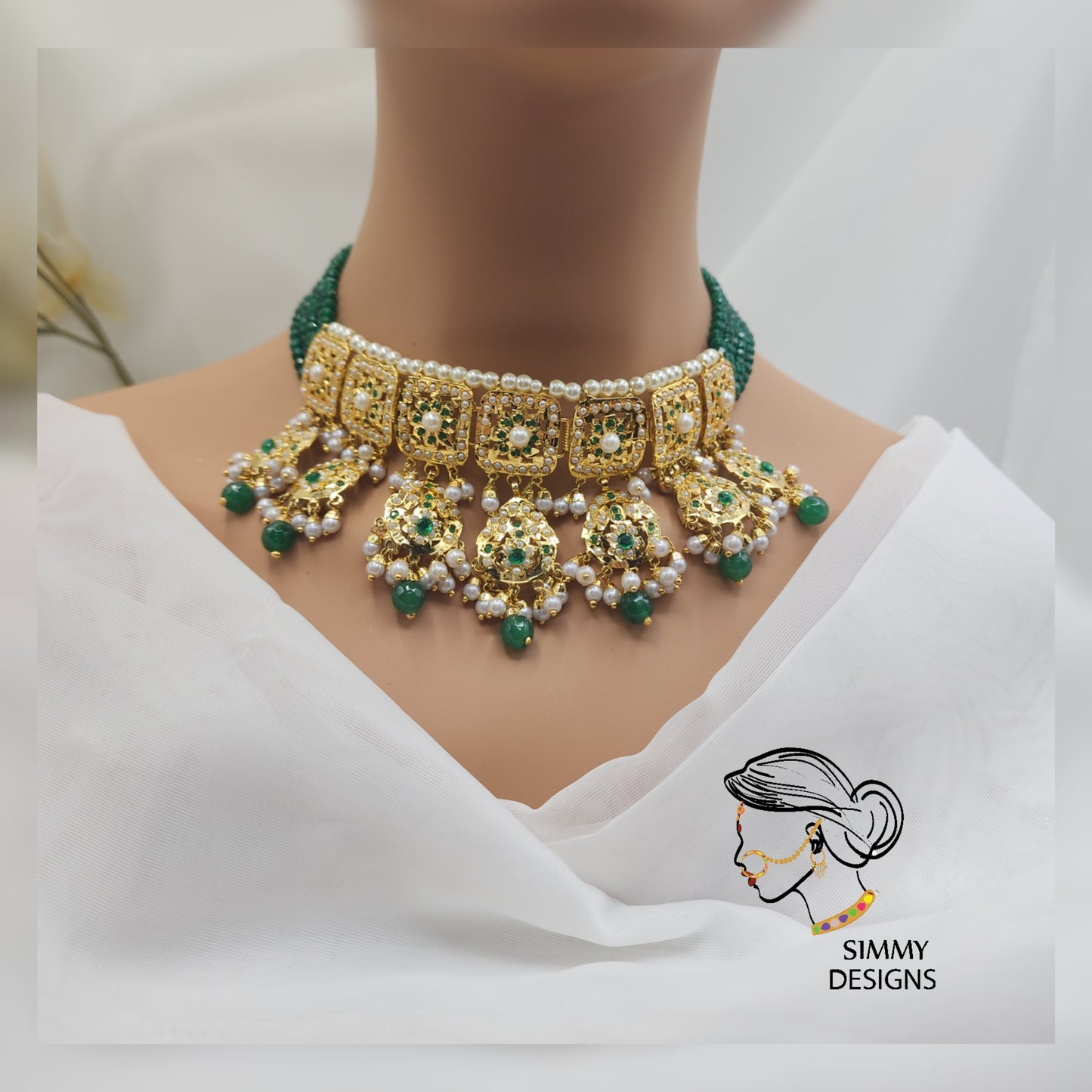 Geet gold plated jadau set (green)