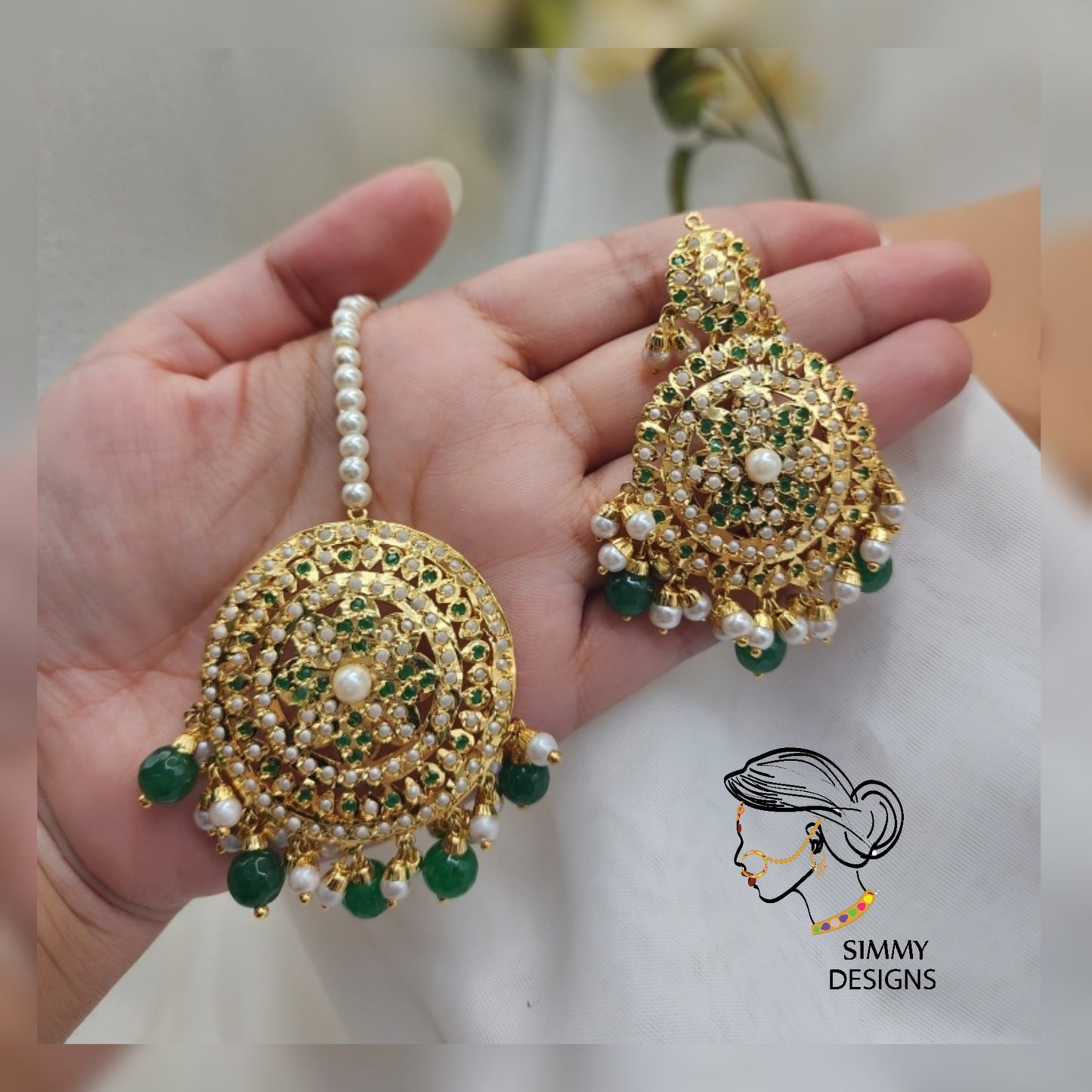 Geet gold plated jadau set (green)