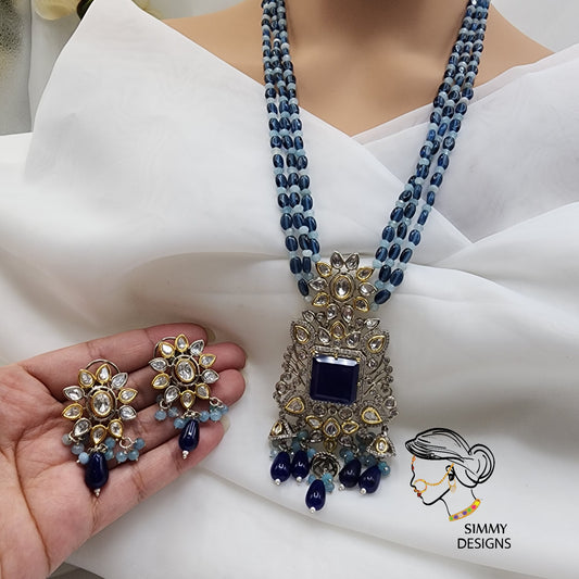 Ayra kundan mala set blue