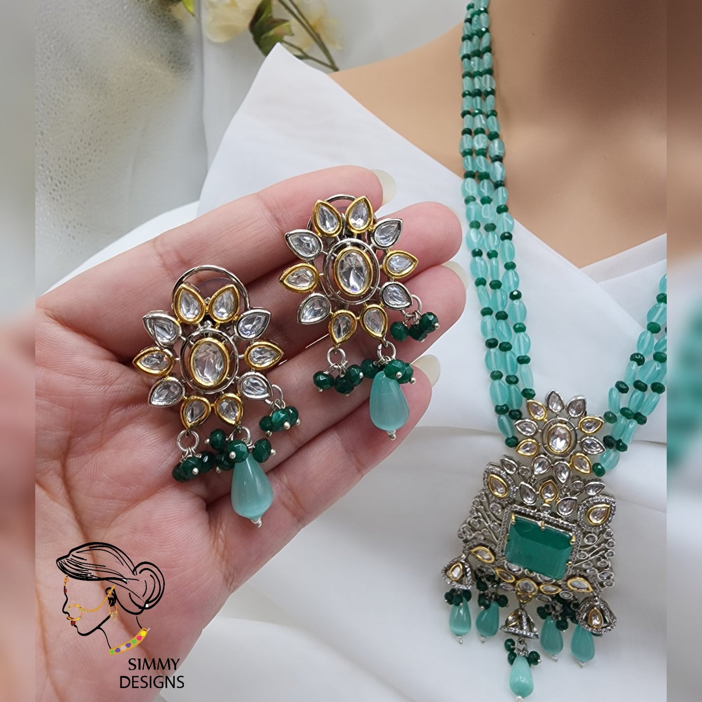 Ayra kundan mala set green/jade