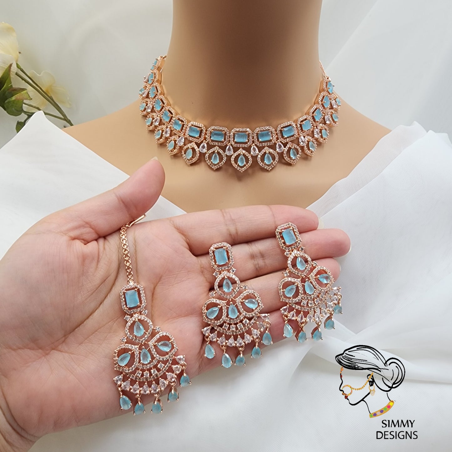 Sakshi ad necklace set (Baby Blue)