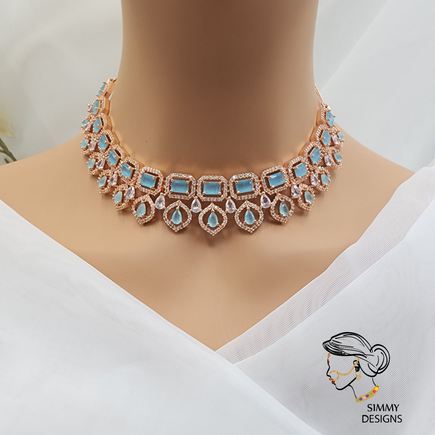 Sakshi ad necklace set (Baby Blue)