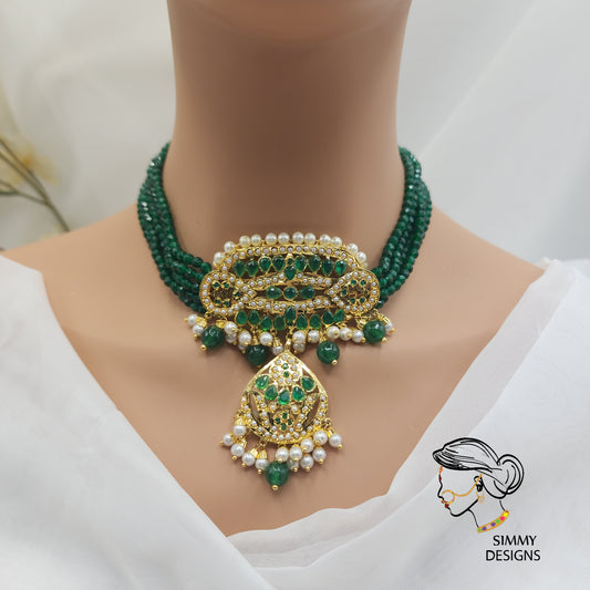 Arzoyi gold plated jadau set(green)