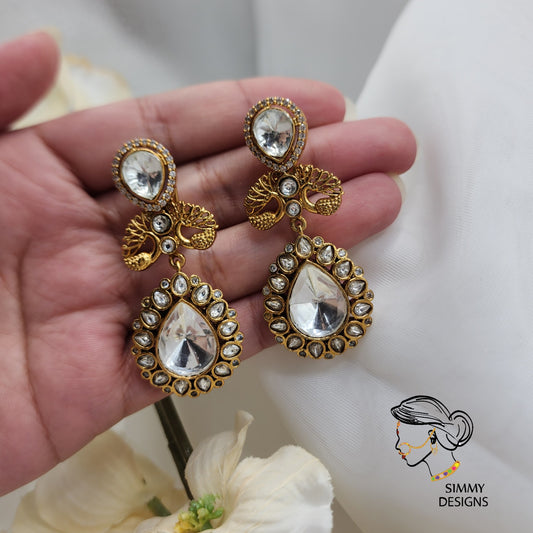 Anya gold plated mosonaite Kundan Earrings