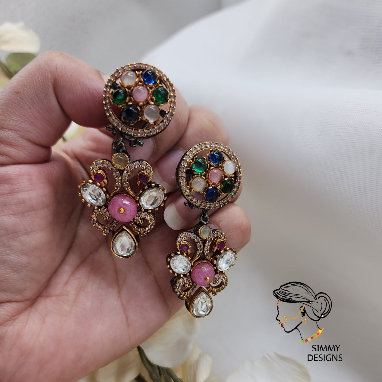 Heena kundan Earrings (many colors)