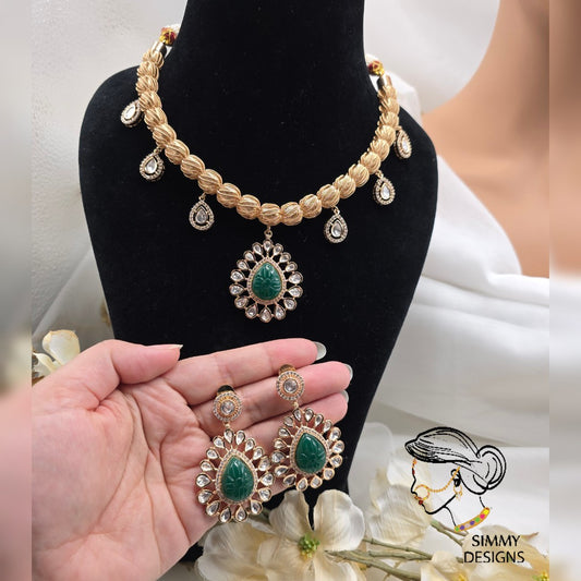 Chaht gold plated kundan set (green)