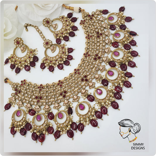 Damini Semi Bridal polki set(ruby/maroon)