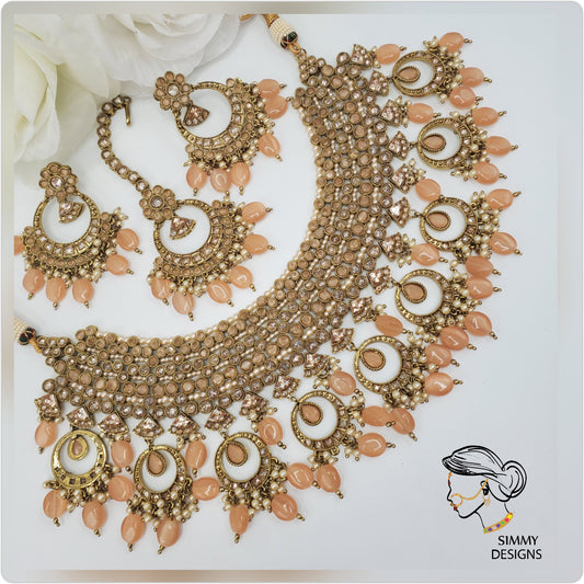 Damini Semi Bridal Polki Set(peach)