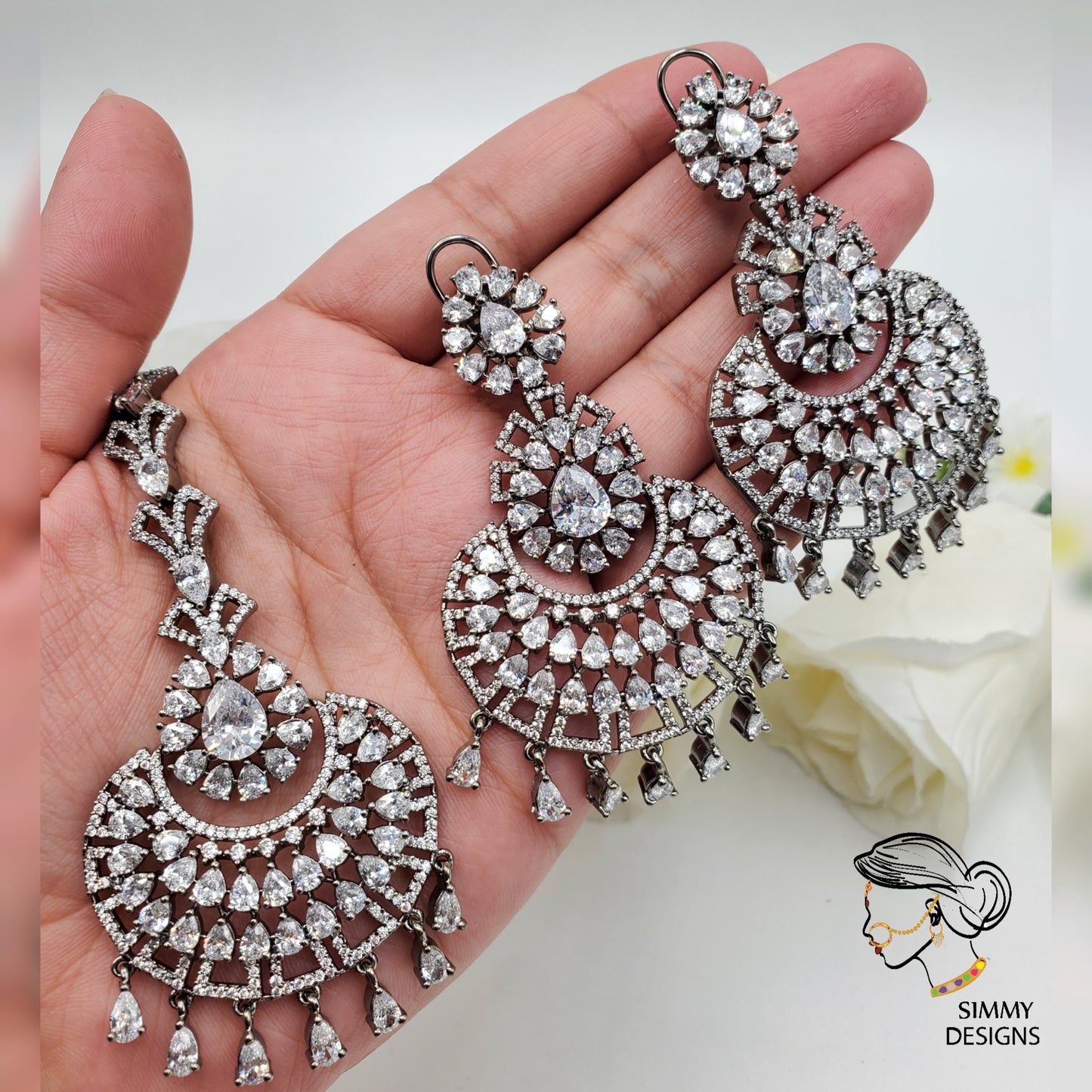 Jasmine AD Earrings with tikka set