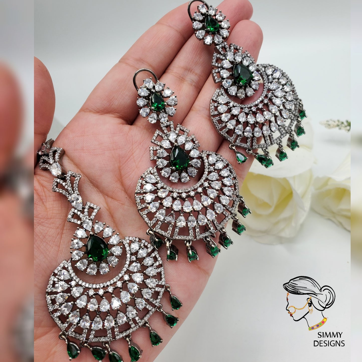 Jasmine AD Earrings with tikka set